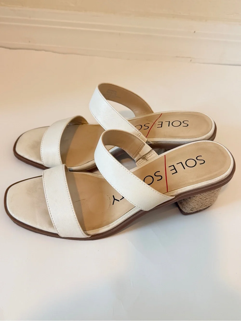 Sole Society Cream Double-Strap Block Heel Sandals